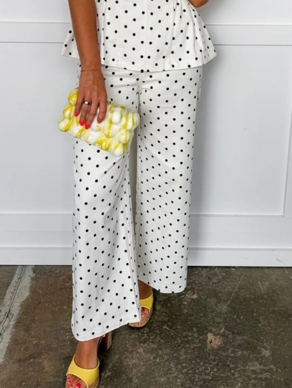 Jules & Leopold Polka Dot Wide Leg Crop Pants Cream White Black Small